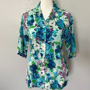 Vintage 1960s H Bar C California Ranchwear Floral Blue and Purple Shirt Size 34